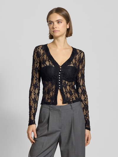 Only Slim fit shirt met lange mouwen in semi-transparante look, model 'ALBA' Zwart - 4