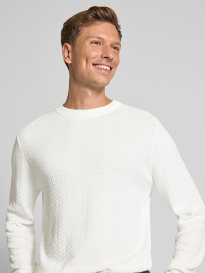 HUGO Regular Fit Strickpullover aus reiner Baumwolle Modell 'SIMO' Weiss 3