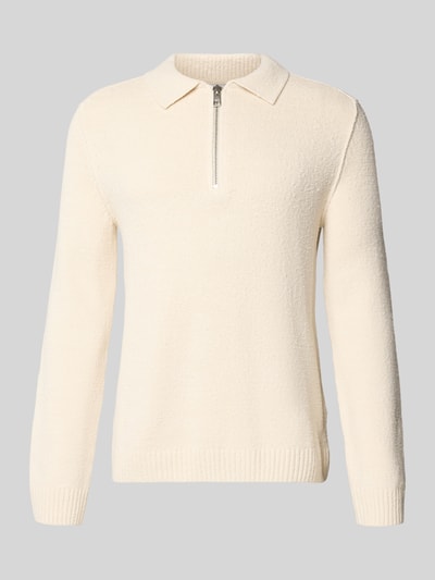 Marc O'Polo Denim Relaxed fit gebreide pullover in polostijl van katoenmix Offwhite - 2