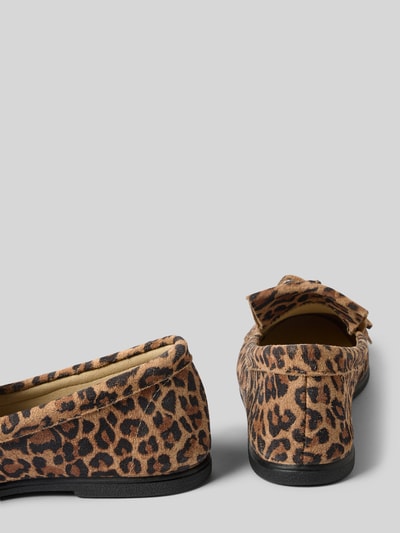 Produktfoto, Mokassins aus Leder im Allover-Look Modell 'MOCCASINS VELOUR LEO' von Espadrij, Leo-Print, Velour-Optik, Abgerundete-Spitze, Absatzhöhe 1 cm, Schafthöhe 7 cm, Schaftweite 13 cm