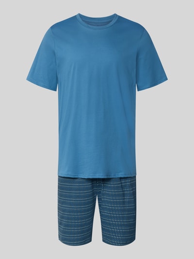 Produktfoto, Regular Fit Pyjama-Set aus reiner Baumwolle von SCHIESSER, kurzärmelig, elastischer Bund, blau, dezentes Muster, Rundhalsausschnitt
