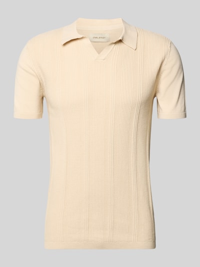 Produktfoto, Slim Fit Poloshirt in Strick-Optik Modell 'Baron' von Blend aus reiner Baumwolle, Beige, Polokragen, Herren, Rückenlänge 65 cm