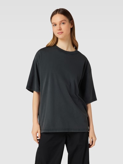 Review Oversized T-Shirt mit geripptem Rundhalsausschnitt Black 4