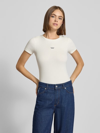 Guess Jeans T-Shirt mit Label-Stitching Ecru 4