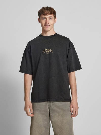 REVIEW Oversized T-Shirt mit geripptem Rundhalsausschnitt Black 4