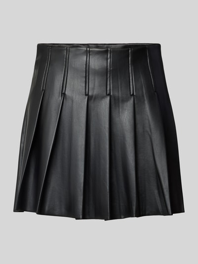 Only Rok in leerlook met plooien, model 'DORIT' Zwart - 2