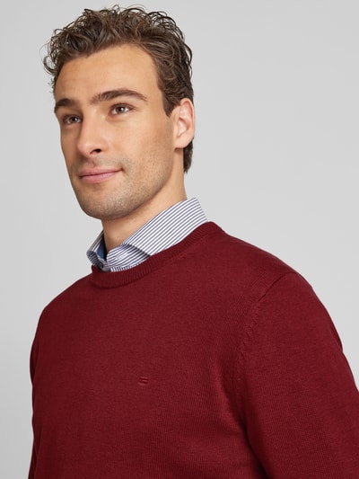 Christian Berg Men Strickpullover mit Woll-Anteil und Rundhalsausschnitt Dunkelrot 3