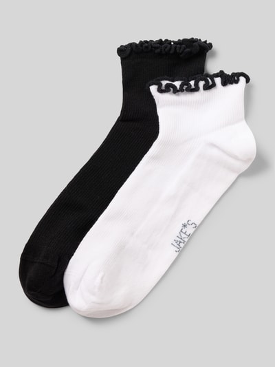 Produktfoto, Socken mit Wellensaum im 2er-Pack von Jake*s Casual, Baumwoll-Mix mit Stretch-Anteil, körpernahe Passform, elastisches Rippenbündchen, Farben Schwarz und Weiß, strukturierte Oberfläche