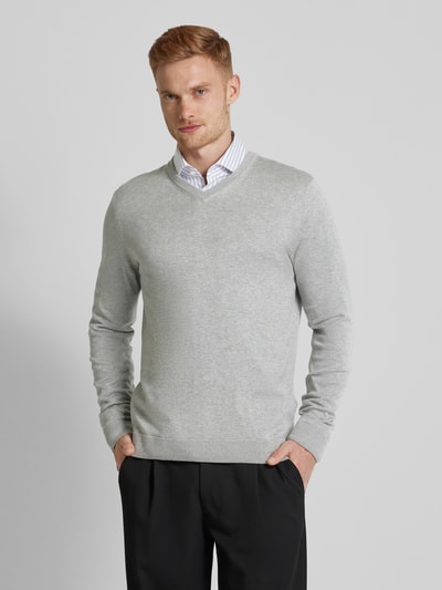 Tom Tailor Regular fit gebreide pullover met V-hals Lichtgrijs - 4