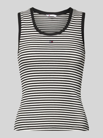 Produktfoto, Slim Fit Tank Top aus Baumwoll-Mix von Tommy Jeans, Optik: gestreift, Logo-Detail, Feinripp, U-Ausschnitt, Mehrfarbig