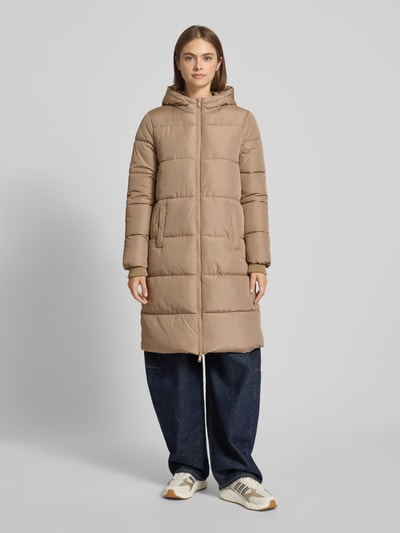 Pieces Regular fit gewatteerde lange jas met storm cuffs, model 'BEE' Camel gemêleerd - 4