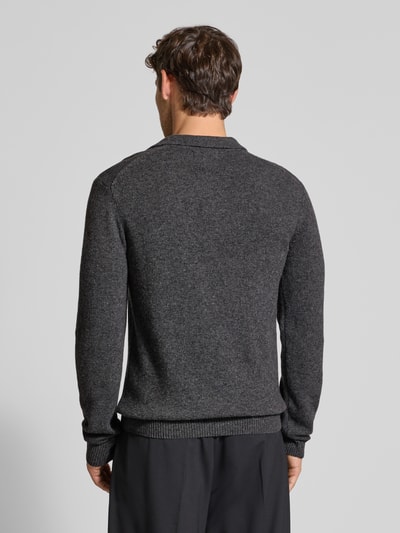 Casual Friday Sweter z dzianiny z mieszanki wełny z kołnierzykiem polo model ‘Karl’ Średnioszary 5