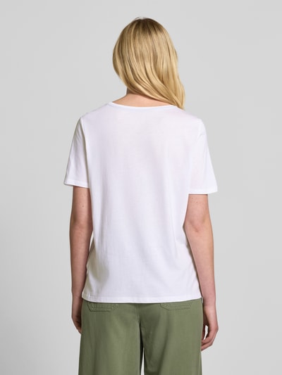 Oui T-shirt met geribde ronde hals Offwhite - 5