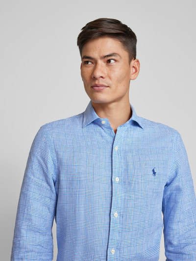 Polo Ralph Lauren Koszula lniana o kroju slim fit ze wzorem w kratę glencheck Królewski niebieski 3