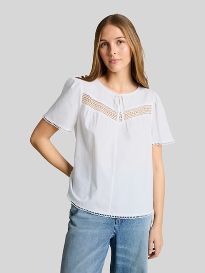 Tom Tailor Denim Regular Fit Bluse aus Baumwoll-Viskose-Mix mit Häkeldetails Weiss 4