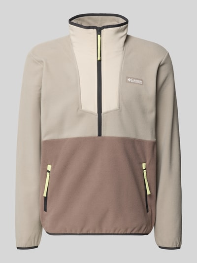 Produktfoto, Fleecepullover mit Stehkragen und Reißverschluss von Columbia in Beige und Braun mit Label-Patch, Reißverschlusstaschen, Regular-Fit