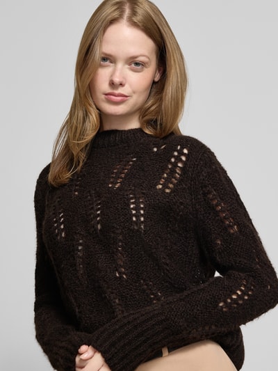 JOOP! Sweter z dzianiny z dodatkiem wełny z alpaki i okrągłym dekoltem Czekoladowy 3