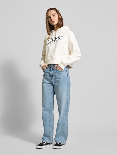 Tommy Jeans Cropped Hoodie mit Label-Print Offwhite 1