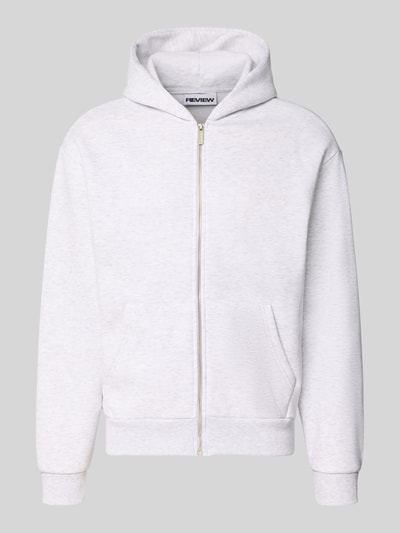 Produktfoto, Relaxed Fit Sweatjacke aus Baumwoll-Mix mit Label-Detail von REVIEW, helle Farbe, Känguru-Tasche, elastische Abschlüsse