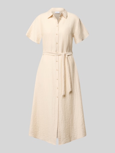 COMMA Midikleid aus Viskose-Mix mit Umlegekragen Sand 1