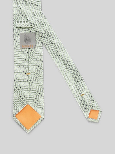 Produktfoto, Krawatte aus Seide im Allover-Look (7 cm) von Monti, klassische Form, helle Farben, feines Muster, Label-Detail, glatte Textur