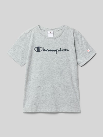 Productfoto, T-Shirt aus reiner Baumwolle van Champion in lichtgrijs met rechte fit, ronde hals en labelprint, ruglengte maat 140: 54 cm