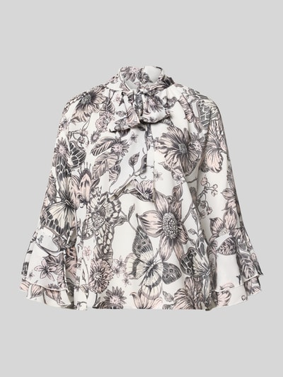 Productfoto, Regular Fit Bluse met sierstrik van monari, dames blouse met all-over bloemenprint, 3/4-mouw, ruglengte maat 36: 61 cm, mouwlengte maat 36: 50 cm