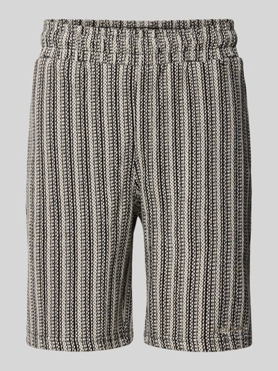 Produktfoto, Straight Fit Shorts mit Strukturmuster Modell 'Forno' von Pegador aus Reine Baumwolle mit elastischem Bund in Schwarz-Weiß.