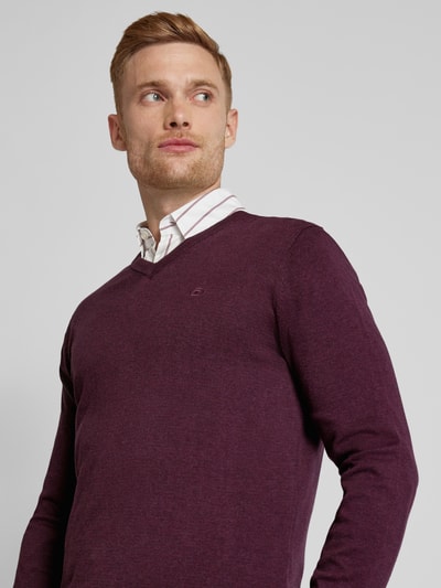 Tom Tailor Regular fit gebreide pullover met V-hals Bordeaux - 3