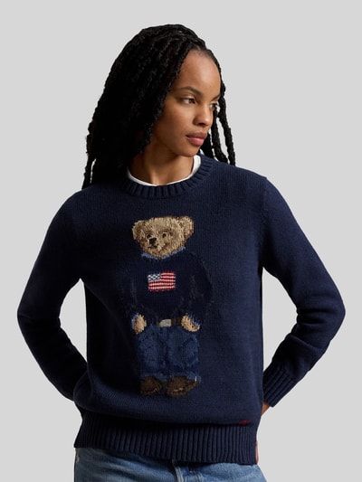 Polo Ralph Lauren regular fit pullover van mix van katoen en linnen met polo bear-stitching Marineblauw - 4