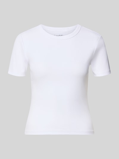 Produktfoto, weißes Regular Fit T-Shirt aus Baumwoll-Mix Modell 'VAL' von ONLY mit glatter Textur, Damen T-Shirt, neutraler Hintergrund