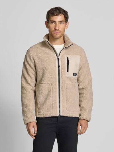 Tom Tailor Denim Regular Fit Teddyfell-Jacke mit Stehkragen Beige 4