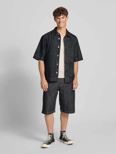 REVIEW Regular Fit Jeanshemd mit Brusttasche Black 1