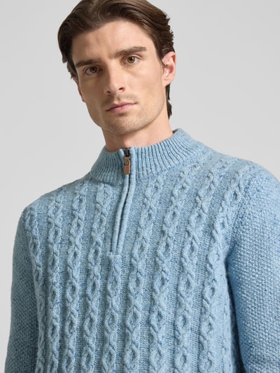 Fynch-Hatton Strickpullover mit gerippten Abschlüssen Hellblau 3