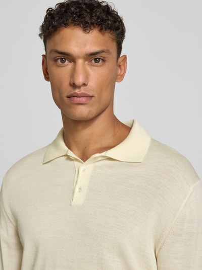 CRUNA Gebreide polo met kentkraag Offwhite - 3