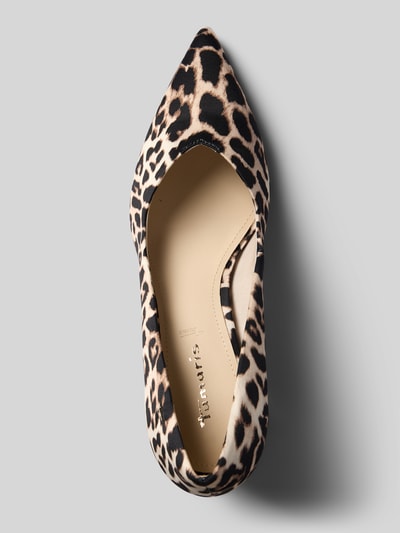 Produktfoto, Pumps mit Logo-Detail von Tamaris mit spitzer Schuhspitze, Allover Animal Print, strukturierter Sohle, Webware-Material