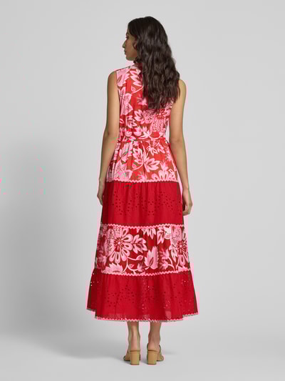 Oui Maxikleid mit Lochstickerei Hellrot 5