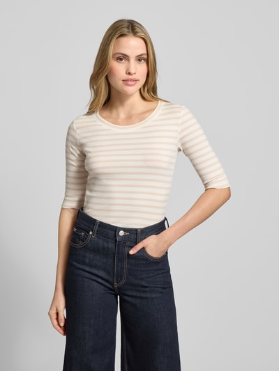 Marc Cain T-shirt met ronde hals en mouwen met opslag Zand - 4