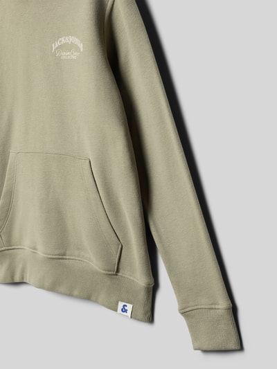 Produktfoto, Hoodie met kangoeroezak van JACK & JONES, katoenmix, relaxed fit, logoprint, labeldetail, kinderen, olijfgroen