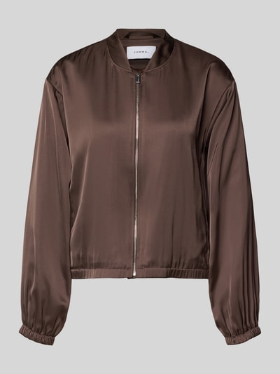 Produktfoto, Blouson mit Viskose-Anteil und Reißverschluss von Comma, brauner Satin, lockere Passform, Stehkragen, elastische Abschlüsse