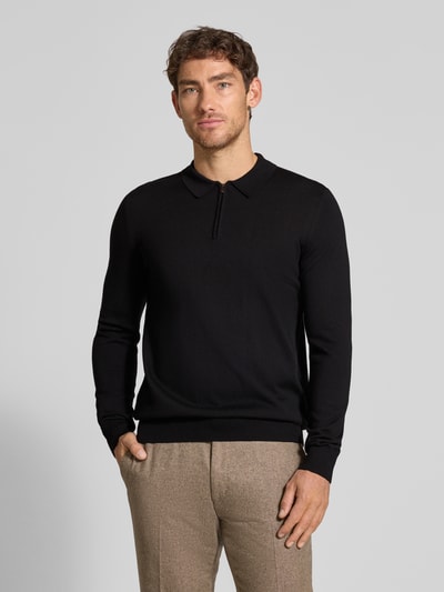 JOOP! Collection Sweter z dzianiny z żywej wełny z kołnierzykiem polo model ‘Dondor’ Czarny 4