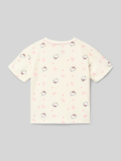Produktfoto, Regular Fit T-Shirt aus reiner Baumwolle Modell 'KITTY' von Only, weiß mit Allover-Muster, Rundhals, kurze Ärmel, Feinripp-Struktur