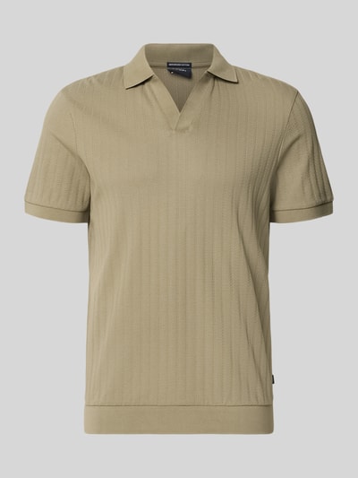 Produktfoto, Regular Fit Poloshirt mit V-Ausschnitt Modell 'Baronito' von JOOP! Collection aus reiner Baumwolle mit Strukturmuster in Beige, Rückenlänge bei Größe M 69 cm