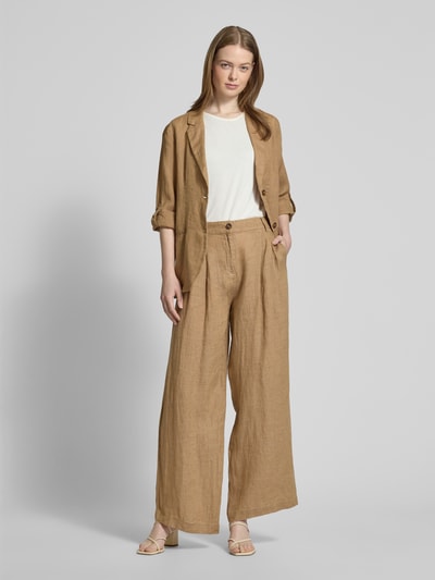 Christian Berg Woman Wide Leg Leinenhose mit Bundfalten Mud 1