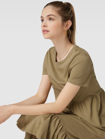 Only Midikleid mit geripptem Rundhalsausschnitt Modell 'PEPLUM' Olivgrün 3