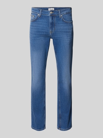 Produktfoto, Modern Fit Jeans mit Eingrifftaschen Modell 'Mitch' von JOOP! aus Baumwoll-Elasthan-Mix für Herren in mittlerem Blau, sichtbare Struktur, Bundweite 42 cm, Innenbeinlänge 78 cm.