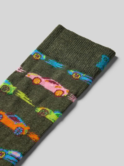 Happy Socks Sokken met motiefstitching, model 'CAR STRIPE' Leem - 2