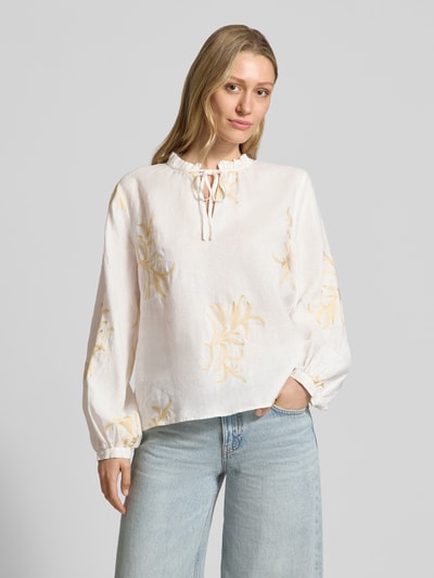 Emily Van den Bergh Bluse mit Serafino-Kragen und Schnürung Offwhite 4