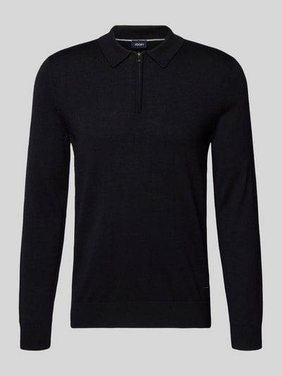 JOOP! Collection Sweter z dzianiny z żywej wełny z kołnierzykiem polo model ‘Dondor’ Ciemnoniebieski 2