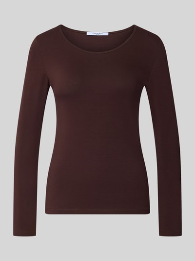 Produktfoto, Longsleeve mit Rundhalsausschnitt von ZABAIONE aus Baumwoll-Elasthan-Mix, taillierter Schnitt, dunkelbraun, glatte Textur